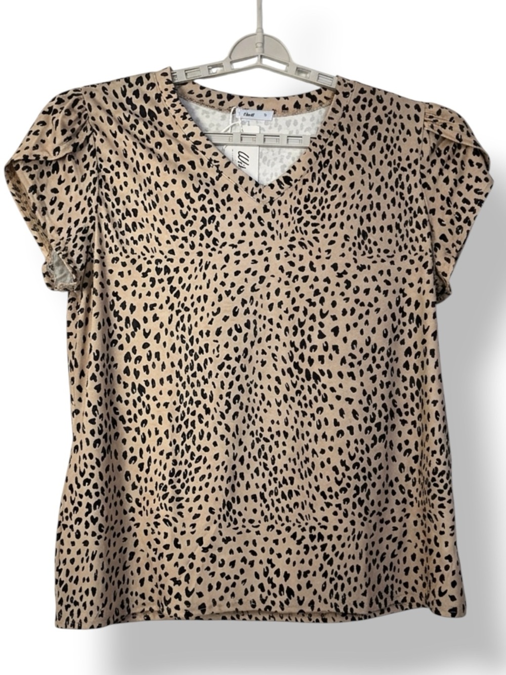Wiholl Dressy Casual Animal Leopard Print Top V Neck Petal Flutter Sleeve XL - Picture 4 of 16